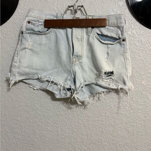 Distressed Light Blue Denim Shorts